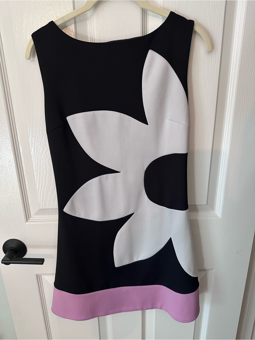 Sleeveless Black Floral Shift Dress with Pink Hem